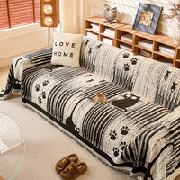 Chenille Cartoon Paw Print Couch Cover - Soft Anti-Scratch Throw Protector for Sofa