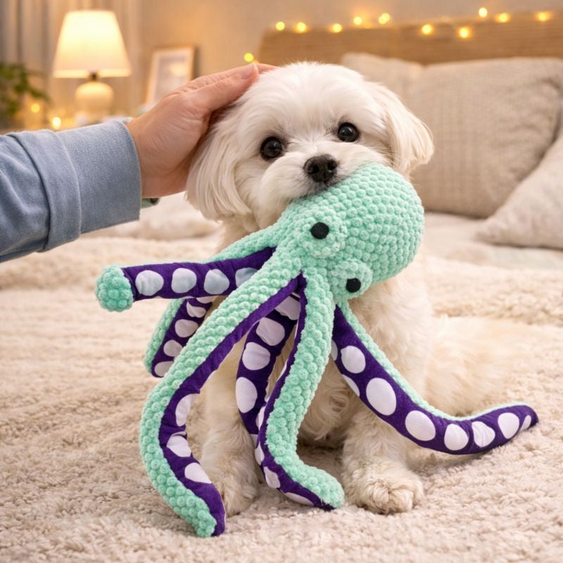 Calming Dog Plush Toy Octopus – Soft Squeaky Anxiety Relief Toy for Dogs