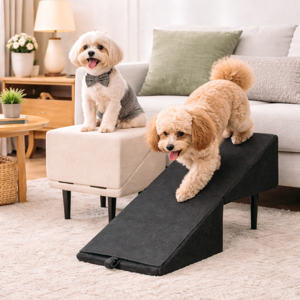 2‑in‑1 Dog Ramp & Stairs for Bed, Couch & Car – Foldable Wooden Pet Steps