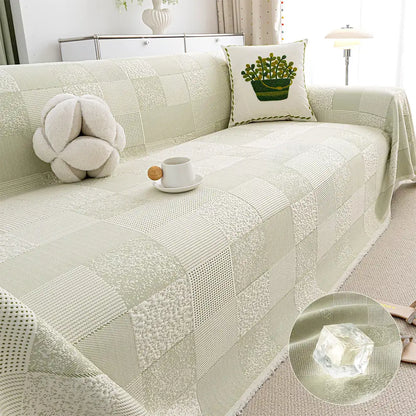 Checkered Ice Silk Sofa Cover – Skin-Friendly, Cooling Couch Protector for Stylish Decor