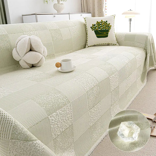Checkered Ice Silk Sofa Cover – Skin-Friendly, Cooling Couch Protector for Stylish Decor