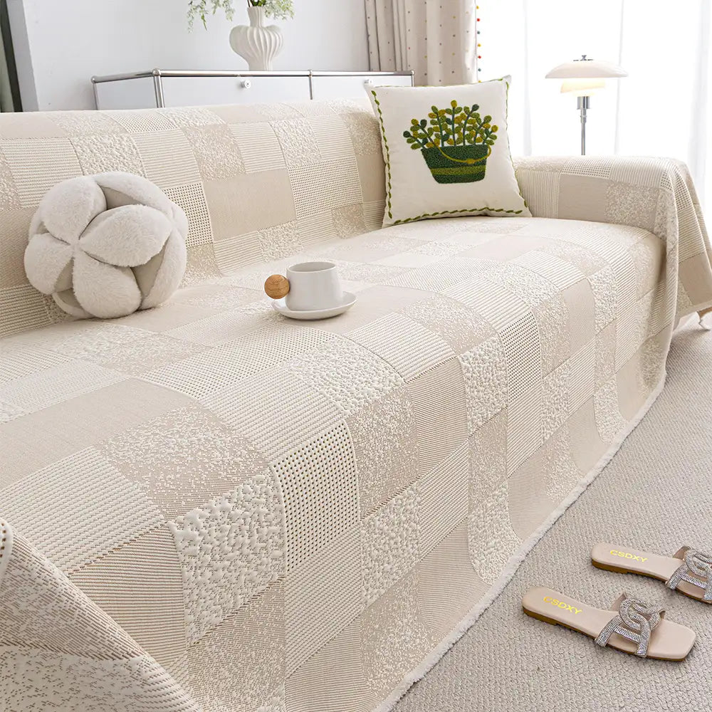 Checkered Ice Silk Sofa Cover – Skin-Friendly, Cooling Couch Protector for Stylish Decor