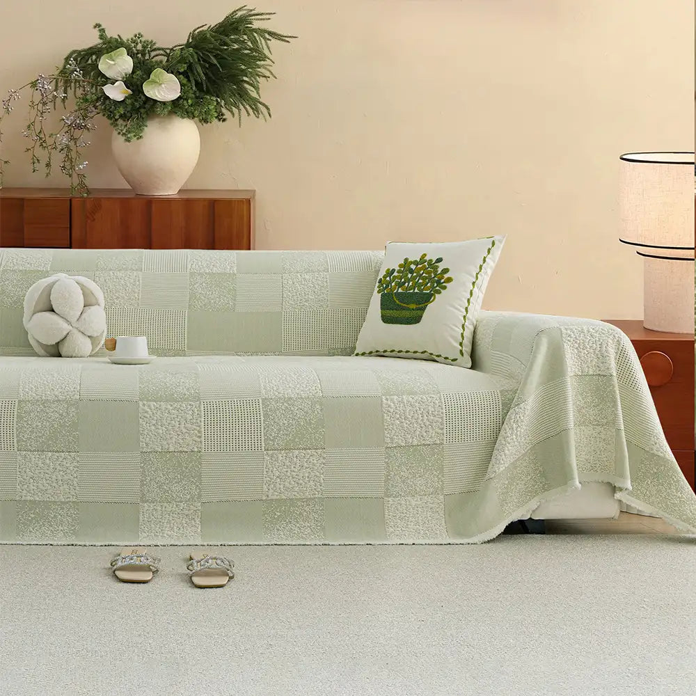 Checkered Ice Silk Sofa Cover – Skin-Friendly, Cooling Couch Protector for Stylish Decor