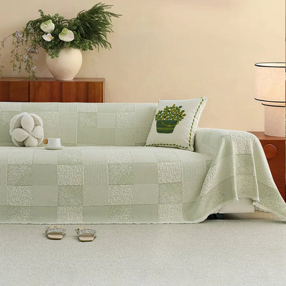 Checkered Ice Silk Sofa Cover – Skin-Friendly, Cooling Couch Protector for Stylish Decor