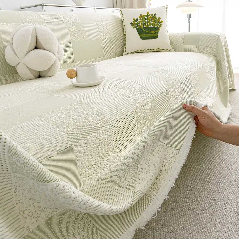 Checkered Ice Silk Sofa Cover – Skin-Friendly, Cooling Couch Protector for Stylish Decor