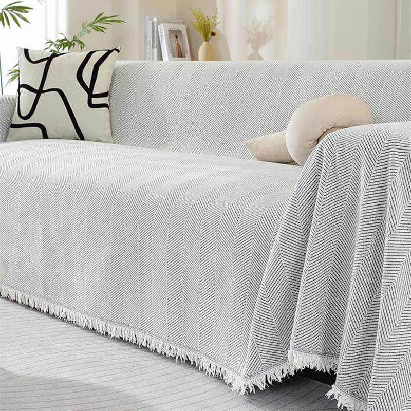 Cozy Chenille Blanket with Herringbone Tassels — Couch Cover