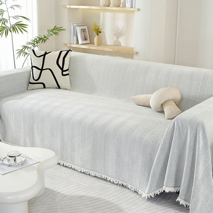Cozy Chenille Blanket with Herringbone Tassels — Couch Cover