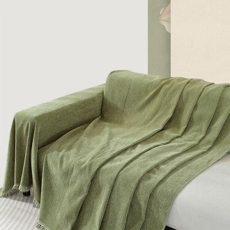 Cozy Chenille Blanket with Herringbone Tassels — Couch Cover