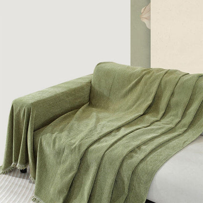 Cozy Chenille Blanket with Herringbone Tassels — Couch Cover