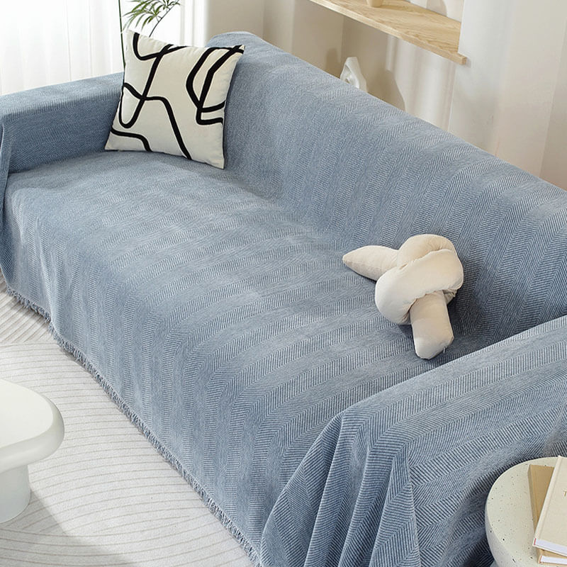Cozy Chenille Blanket with Herringbone Tassels — Couch Cover