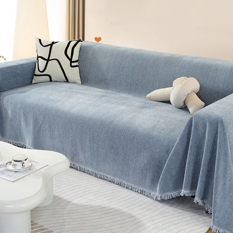 Cozy Chenille Blanket with Herringbone Tassels — Couch Cover