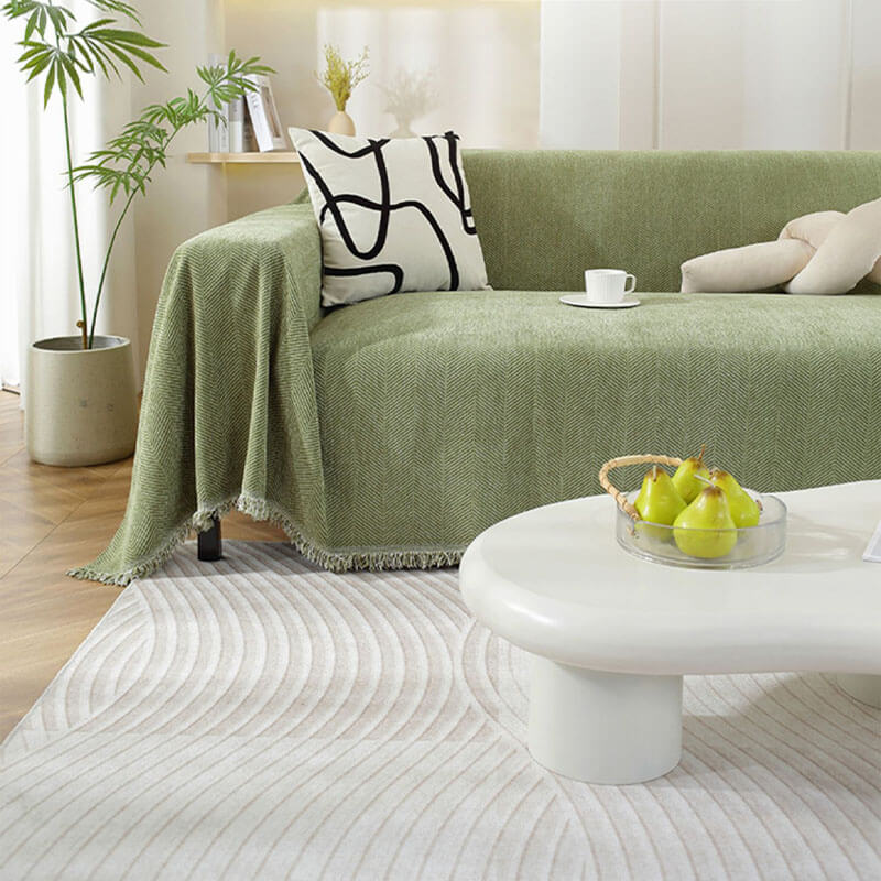 Cozy Chenille Blanket with Herringbone Tassels — Couch Cover
