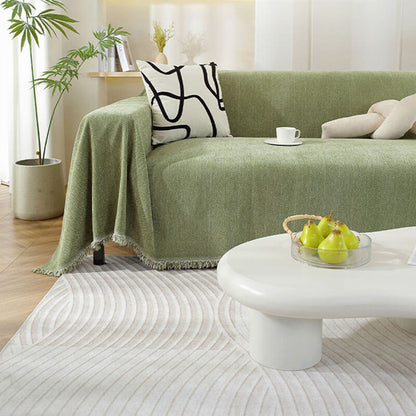 Cozy Chenille Blanket with Herringbone Tassels — Couch Cover