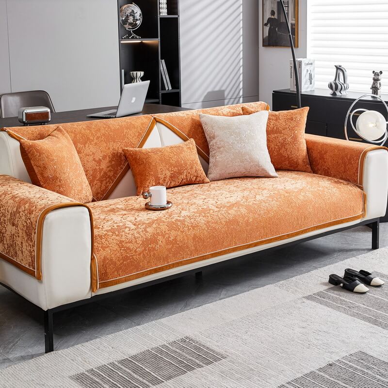 Chenille Wear-Resistant Anti-Scratch Sofa Cover with Non-Slip Couch Protector