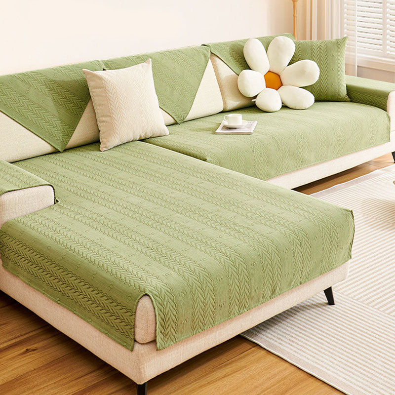 Breathable Chenille Couch Cover with Wheat Ear Print - Non-Slip