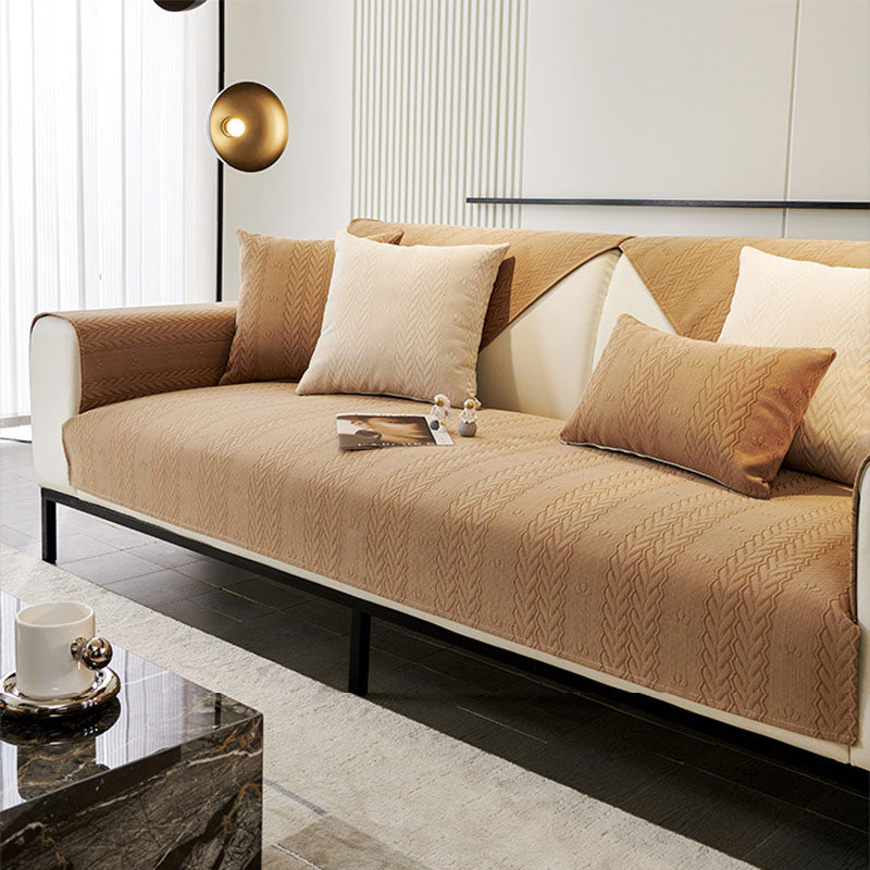 Breathable Chenille Couch Cover with Wheat Ear Print - Non-Slip