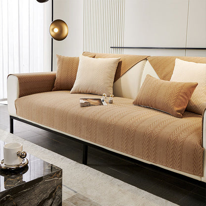 Breathable Chenille Couch Cover with Wheat Ear Print - Non-Slip