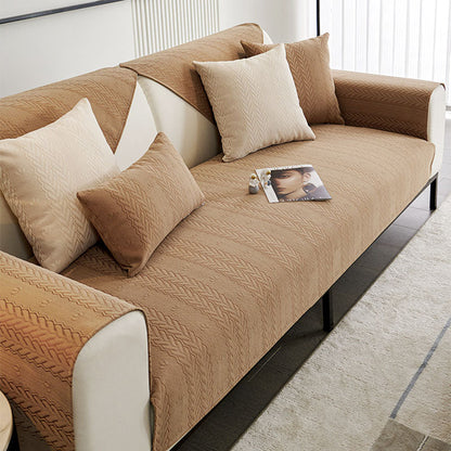 Breathable Chenille Couch Cover with Wheat Ear Print - Non-Slip