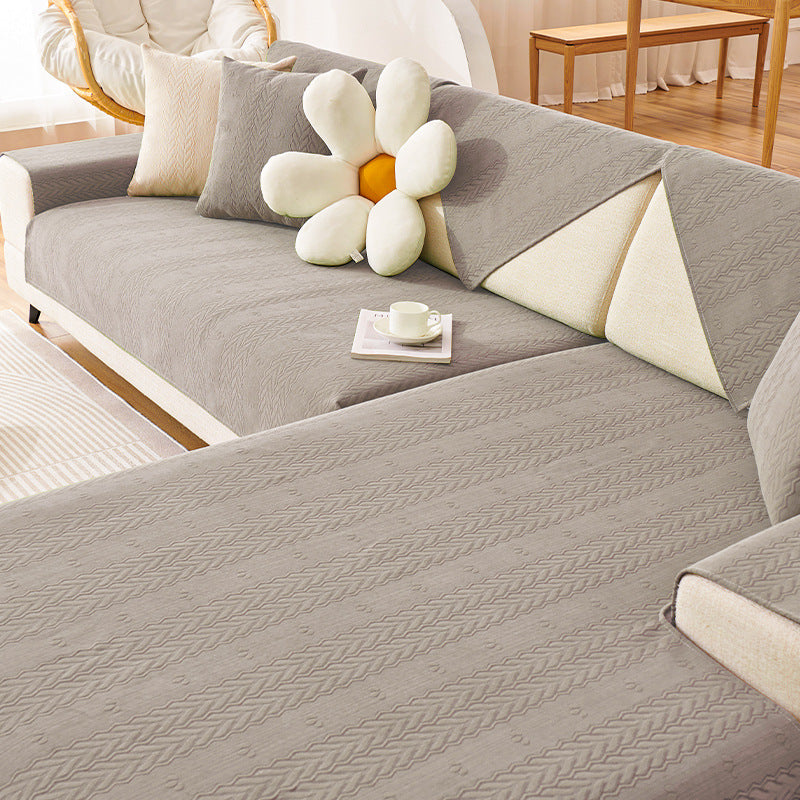 Breathable Chenille Couch Cover with Wheat Ear Print - Non-Slip