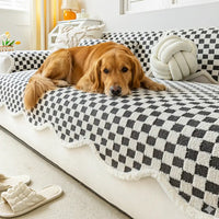 Classic Checkerboard Plush Couch Cover - Ultra-Soft, Scratch-Resistant & Non-Slip