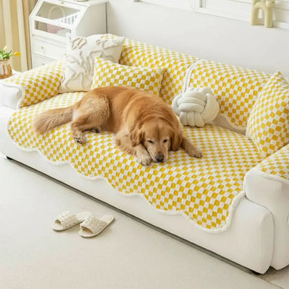 Classic Checkerboard Plush Couch Cover - Ultra-Soft, Scratch-Resistant & Non-Slip