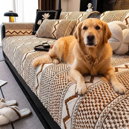 Classic Plaid Plush Couch Cover - Scratch-Resistant, Non-Slip & Ultra-Comfortable