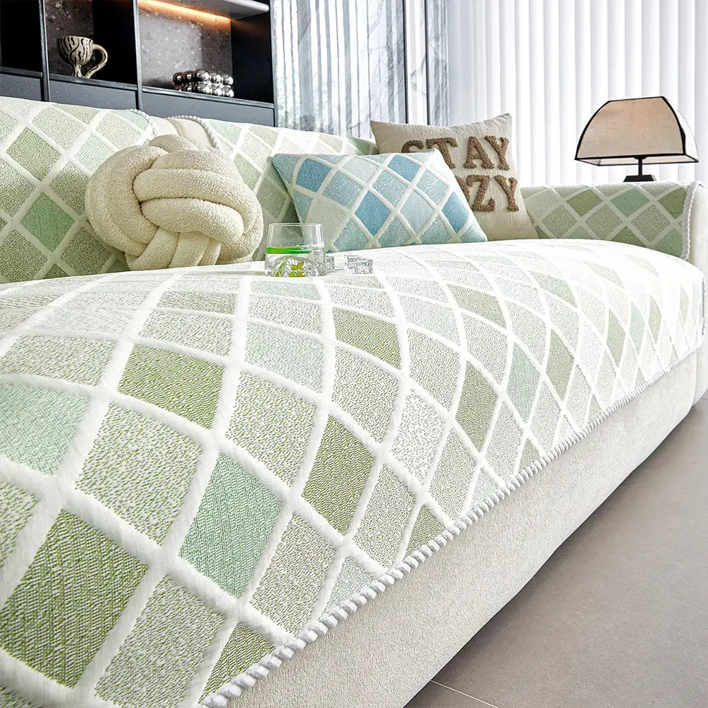 Cooling Ice-Silk Couch Cover - Heat-Absorbing, Washable, Non-Slip, Diamond Pattern