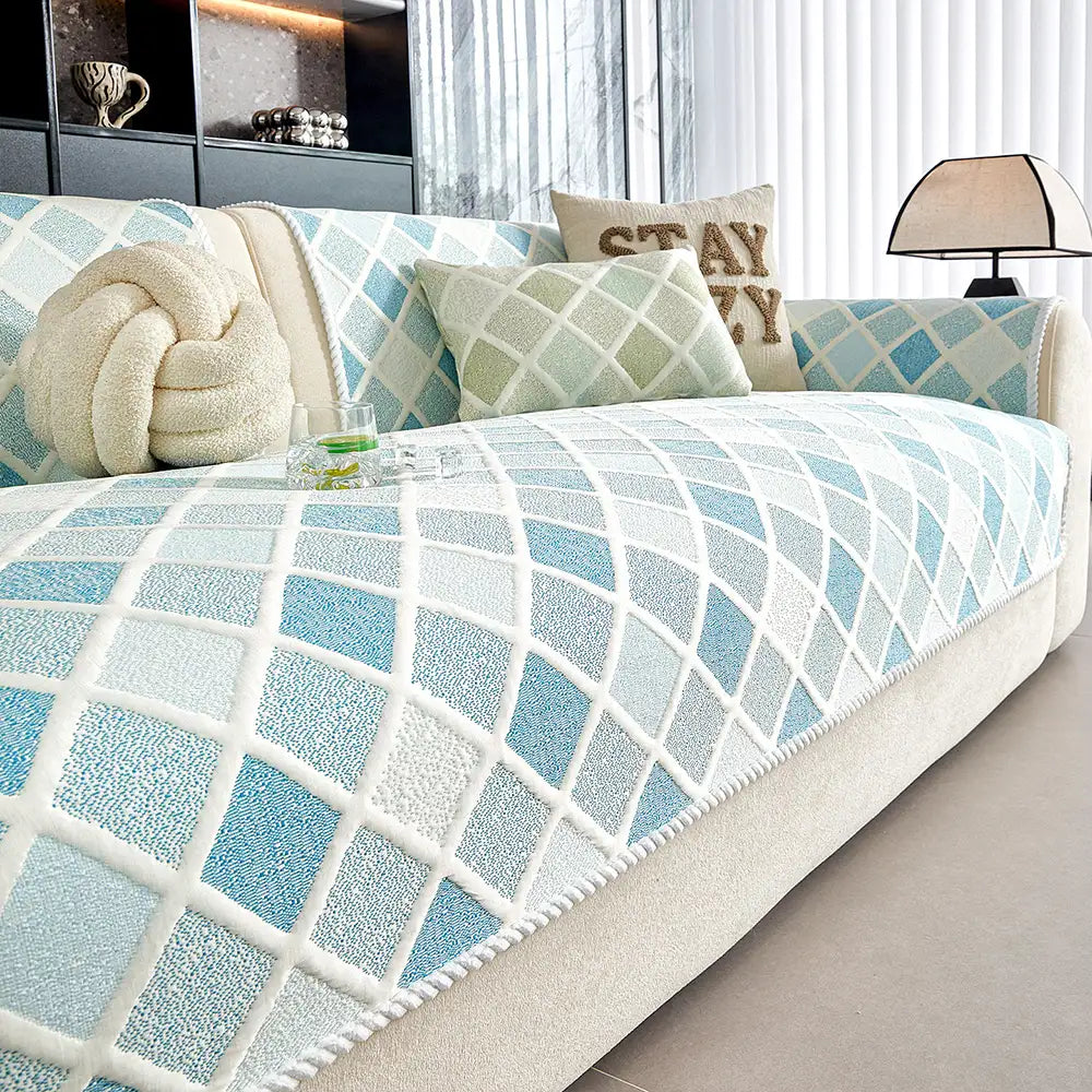Cooling Ice-Silk Couch Cover - Heat-Absorbing, Washable, Non-Slip, Diamond Pattern