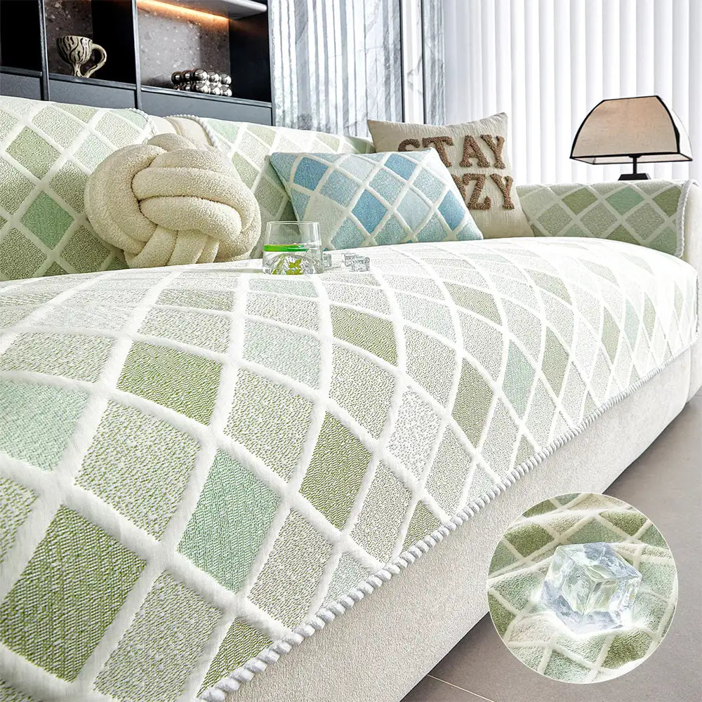 Cooling Ice-Silk Couch Cover - Heat-Absorbing, Washable, Non-Slip, Diamond Pattern