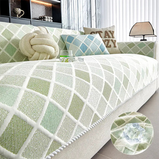 Cooling Ice-Silk Couch Cover - Heat-Absorbing, Washable, Non-Slip, Diamond Pattern