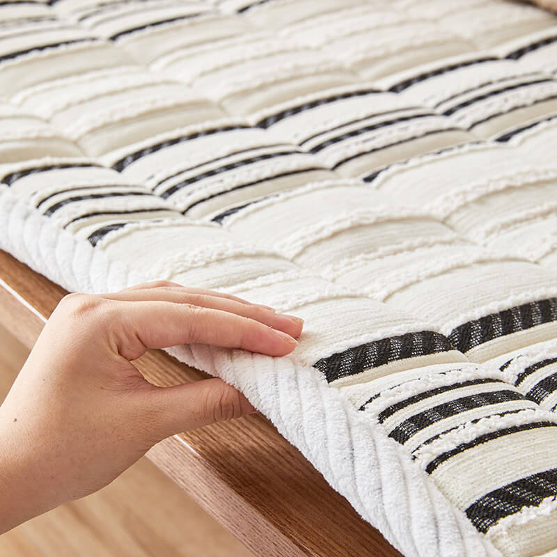Cozy Chenille Striped Plush Sofa Protector — Non-Slip Couch Cover & Pet Mat