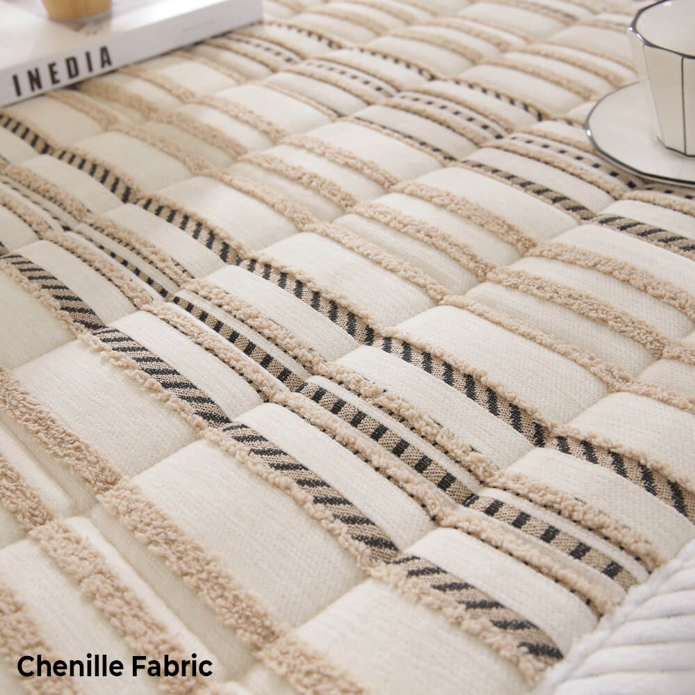 Cozy Chenille Striped Plush Sofa Protector — Non-Slip Couch Cover & Pet Mat