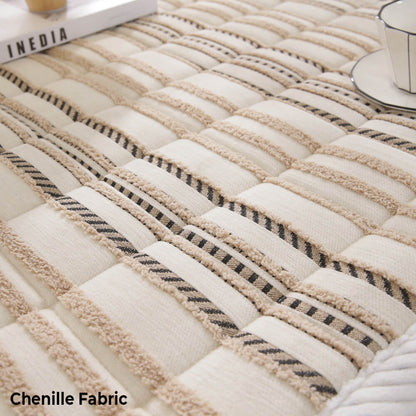Cozy Chenille Striped Plush Sofa Protector — Non-Slip Couch Cover & Pet Mat