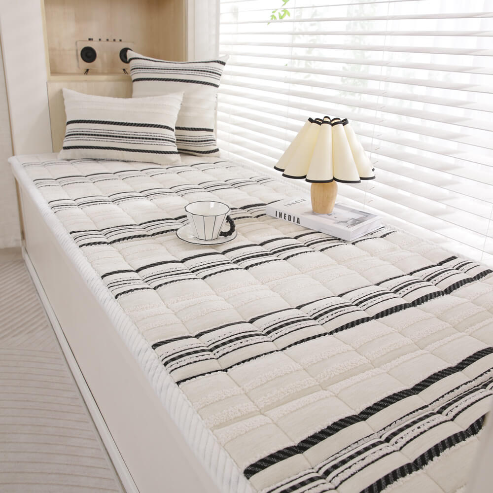 Cozy Chenille Striped Plush Sofa Protector — Non-Slip Couch Cover & Pet Mat