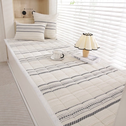 Cozy Chenille Striped Plush Sofa Protector — Non-Slip Couch Cover & Pet Mat
