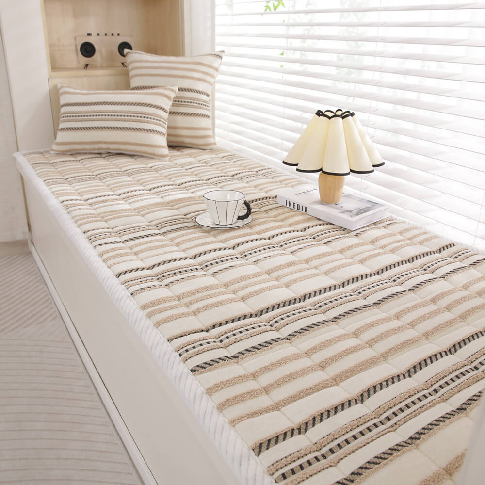 Cozy Chenille Striped Plush Sofa Protector — Non-Slip Couch Cover & Pet Mat