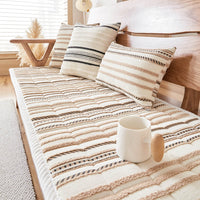 Cozy Chenille Striped Plush Sofa Protector — Non-Slip Couch Cover & Pet Mat
