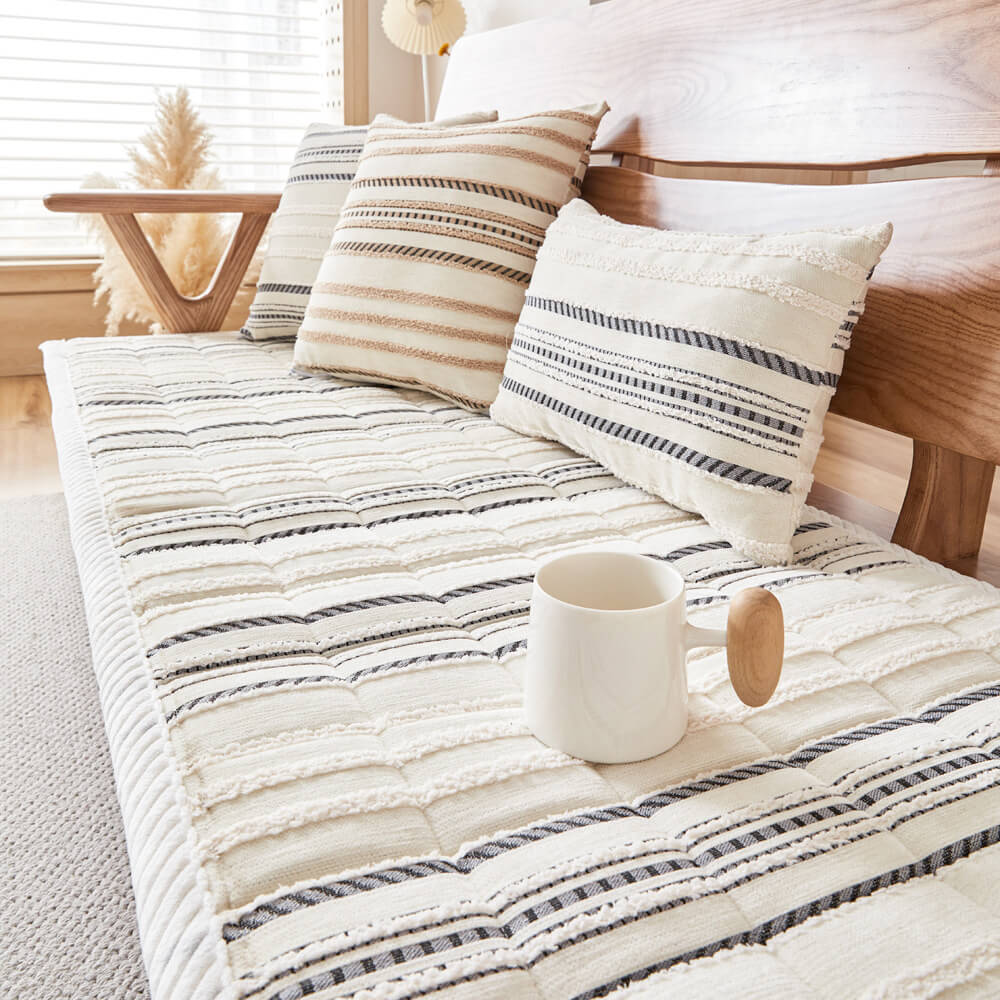 Cozy Chenille Striped Plush Sofa Protector — Non-Slip Couch Cover & Pet Mat