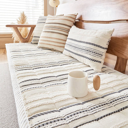 Cozy Chenille Striped Plush Sofa Protector — Non-Slip Couch Cover & Pet Mat