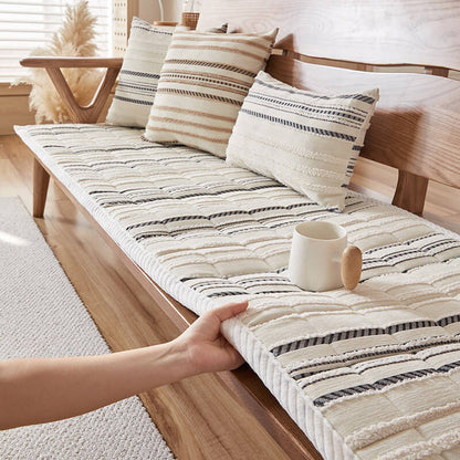 Cozy Chenille Striped Plush Sofa Protector — Non-Slip Couch Cover & Pet Mat