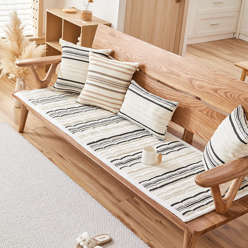 Cozy Chenille Striped Plush Sofa Protector — Non-Slip Couch Cover & Pet Mat