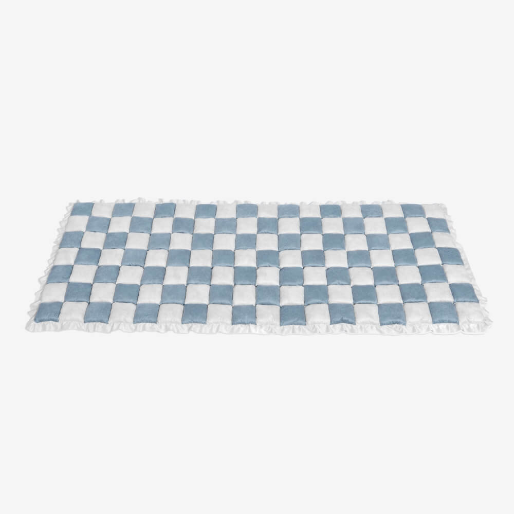 Cream-Colored Large Plaid Square Fuzzy Pet Mat - Multi-Use Bed and Couch Cover