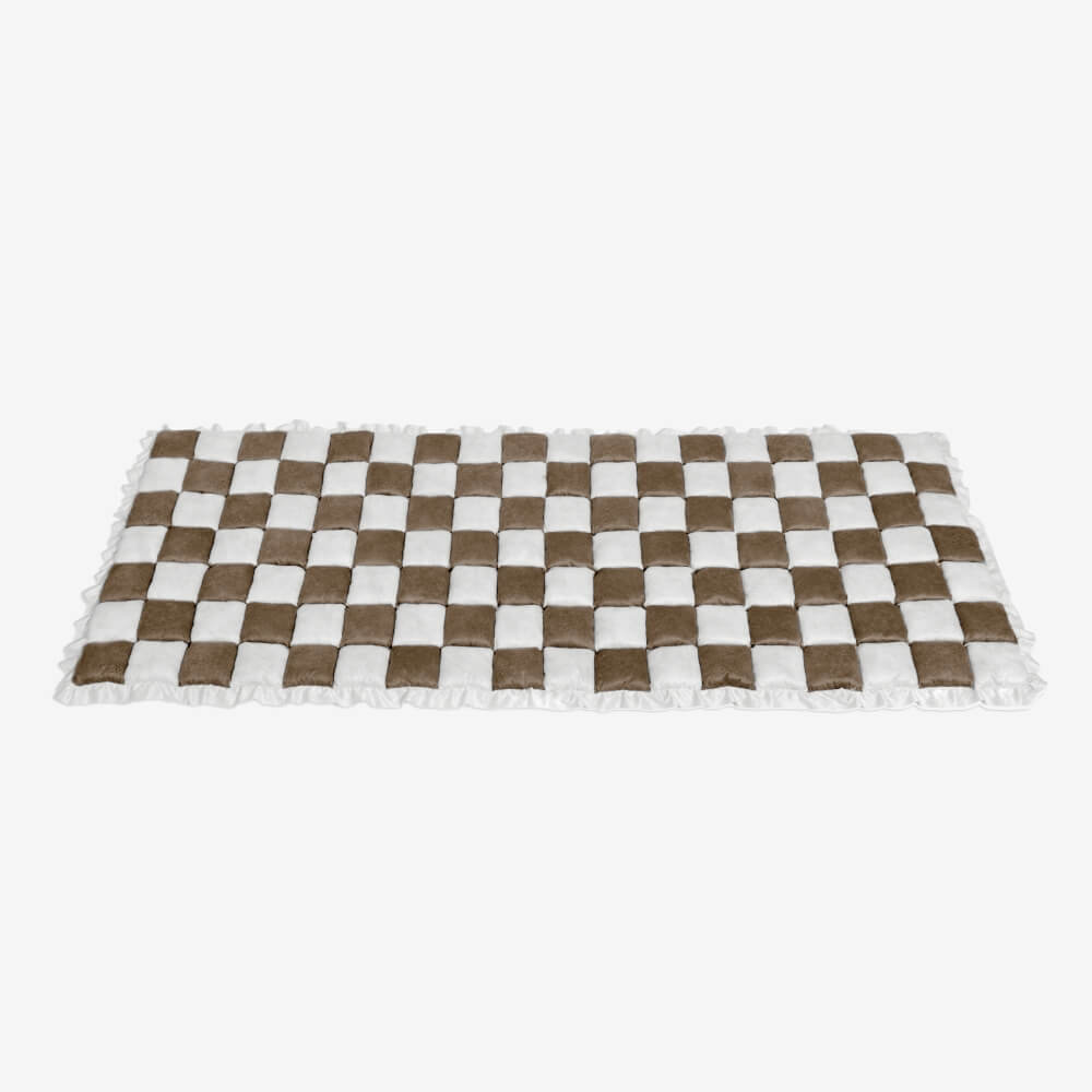 Cream-Colored Large Plaid Square Fuzzy Pet Mat - Multi-Use Bed and Couch Cover