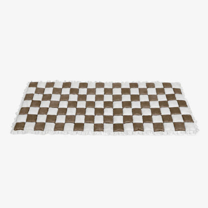 Cream-Colored Large Plaid Square Fuzzy Pet Mat - Multi-Use Bed and Couch Cover