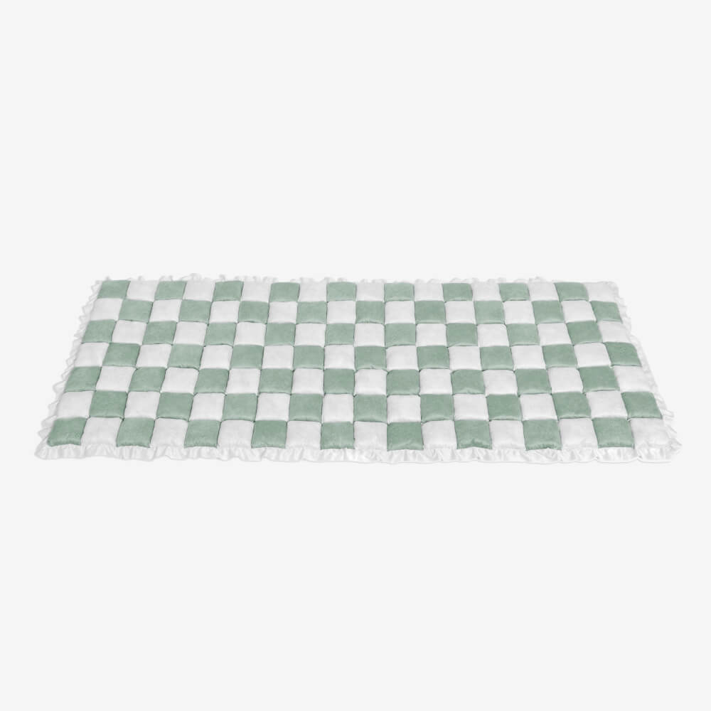 Cream-Colored Large Plaid Square Fuzzy Pet Mat - Multi-Use Bed and Couch Cover
