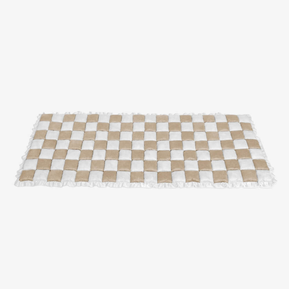Cream-Colored Large Plaid Square Fuzzy Pet Mat - Multi-Use Bed and Couch Cover