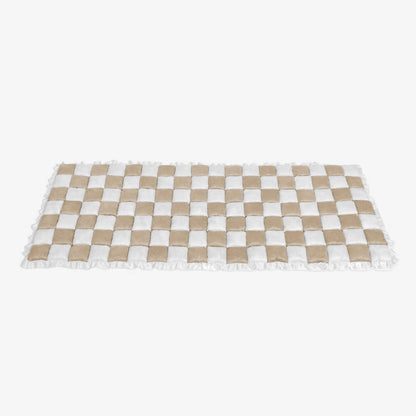 Cream-Colored Large Plaid Square Fuzzy Pet Mat - Multi-Use Bed and Couch Cover