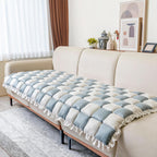Cream-Colored Large Plaid Square Fuzzy Pet Mat - Multi-Use Bed and Couch Cover