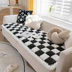 Cream-Colored Large Plaid Square Fuzzy Pet Mat - Multi-Use Bed and Couch Cover