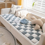 Cream-Colored Large Plaid Square Fuzzy Pet Mat - Multi-Use Bed and Couch Cover